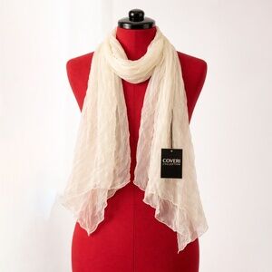 Coveri Collection Cream Silk Chiffon Scarf – Double Layer Sheer, New w/ Tags